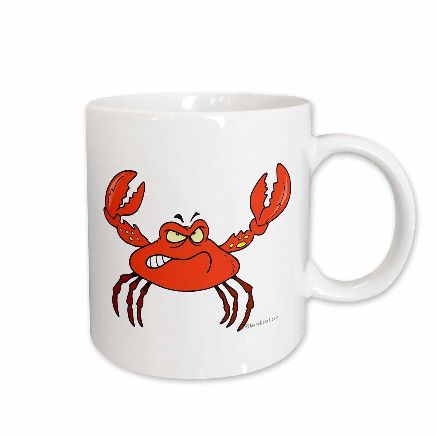 Tailorly White Ceramic 11 oz Mug - Angry Red Cartoon Crustacean With Raised Pincers And Grumpy Expression Crab