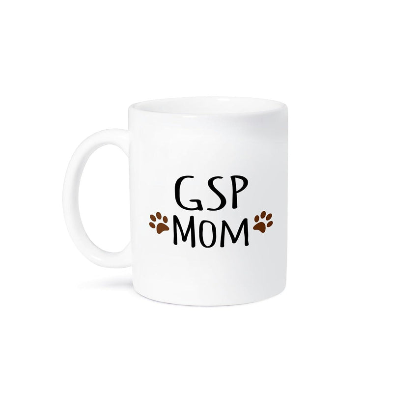 Tailorly White Ceramic 11 oz Mug - GSP MOM Simple Black Text Between Two Small Brown Animal Track Prints Paw