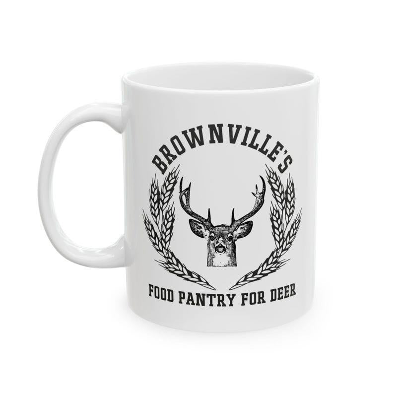 Tailorly White Ceramic 11 oz Mug - Brownvilles Food Pantry For Deer Majestic Buck Head Framed By Rustic Wheat Ears In Classic Outdoor Illustration Deer