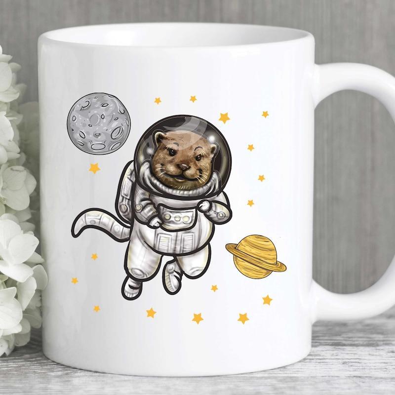 Tailorly White Ceramic 11 oz Mug - Adorable Astronaut Floating In Deep Space Among Distant Twinkling Stars Otter