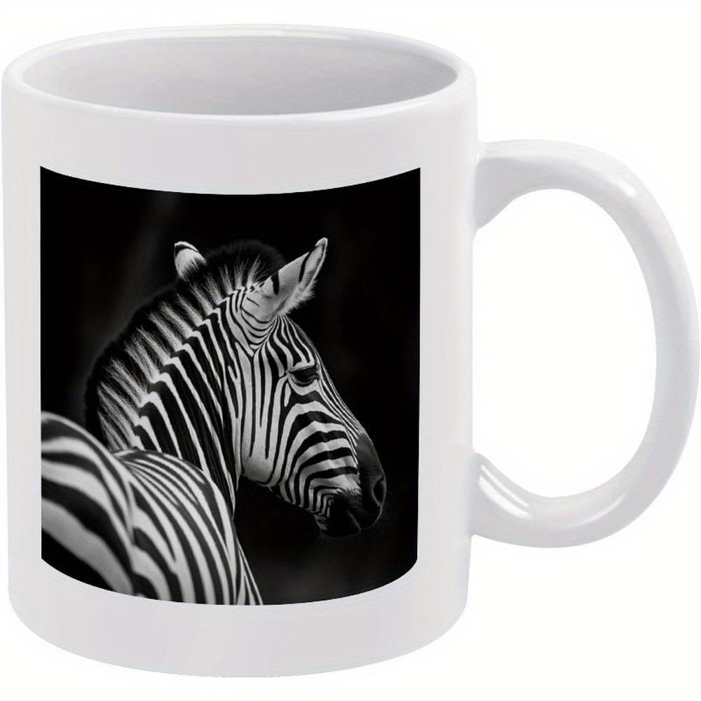 Tailorly White Ceramic 11 oz Mug - Dramatic Black And White Artistic Portrait Featuring A Wild Striped African Savannah Zebra