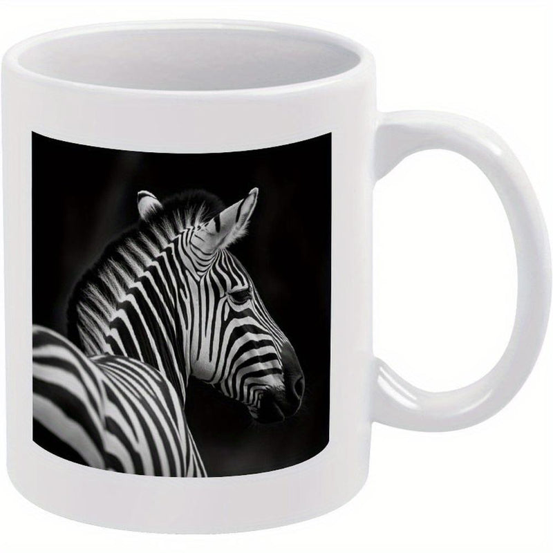 Tailorly White Ceramic 11 oz Mug - Dramatic Black And White Artistic Portrait Featuring A Wild Striped African Savannah Zebra