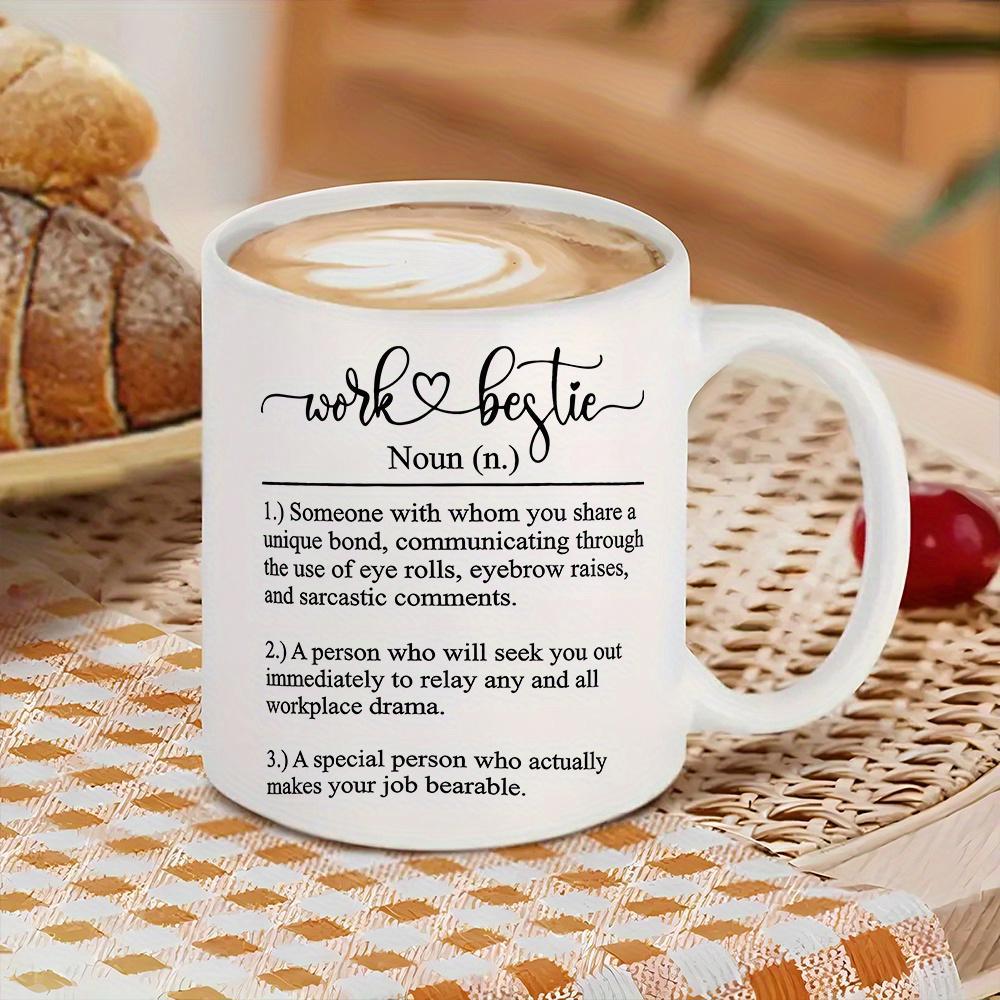 Tailorly White Ceramic 11 oz Mug - Work Bestie Minimalist Typography With Elegant Script And Decorative Heart Centered Layout Mug