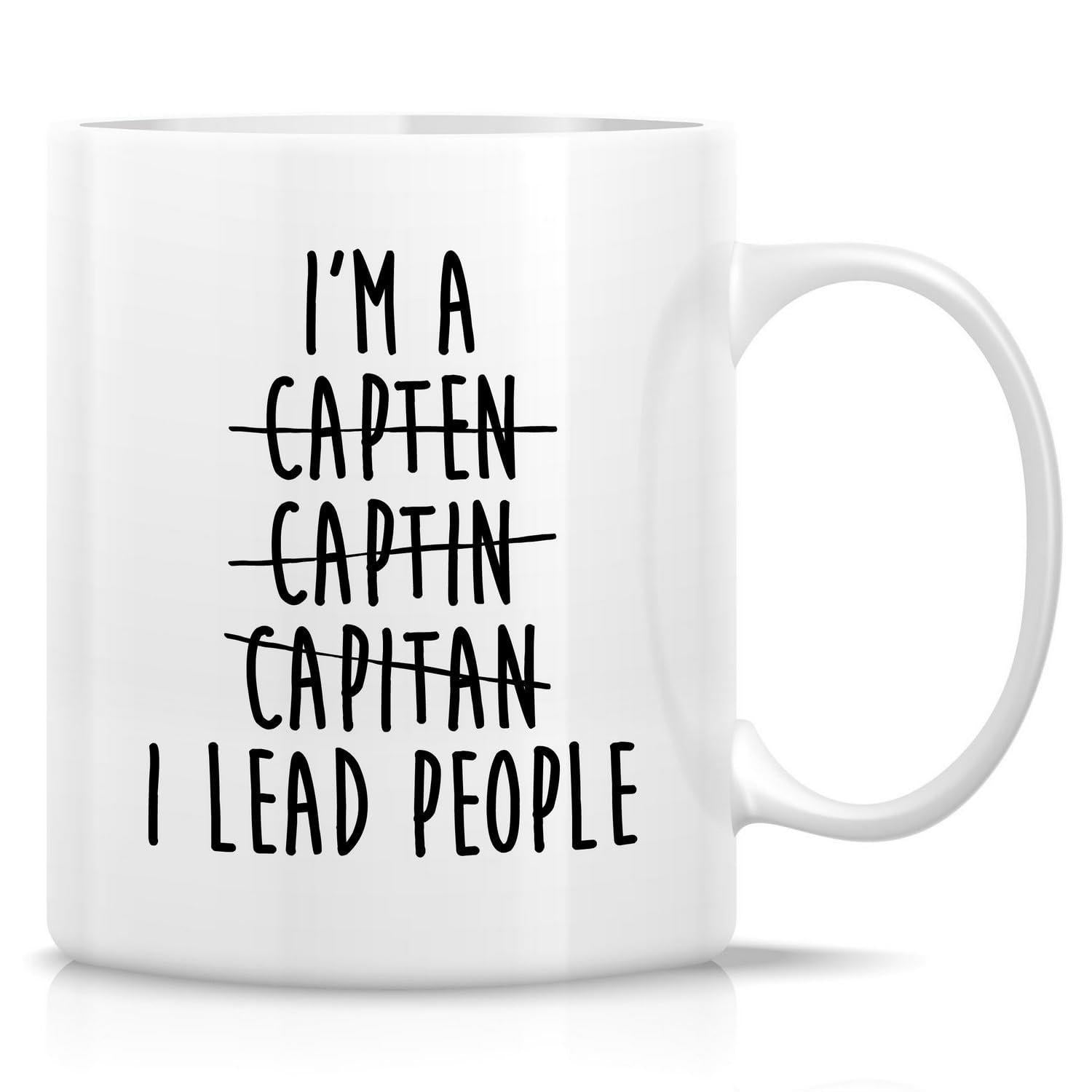 Tailorly White Ceramic 11 oz Mug - Im A Capten Captin Capitan I Lead People Minimalist Black Typography Printed On Smooth Glossy Mug