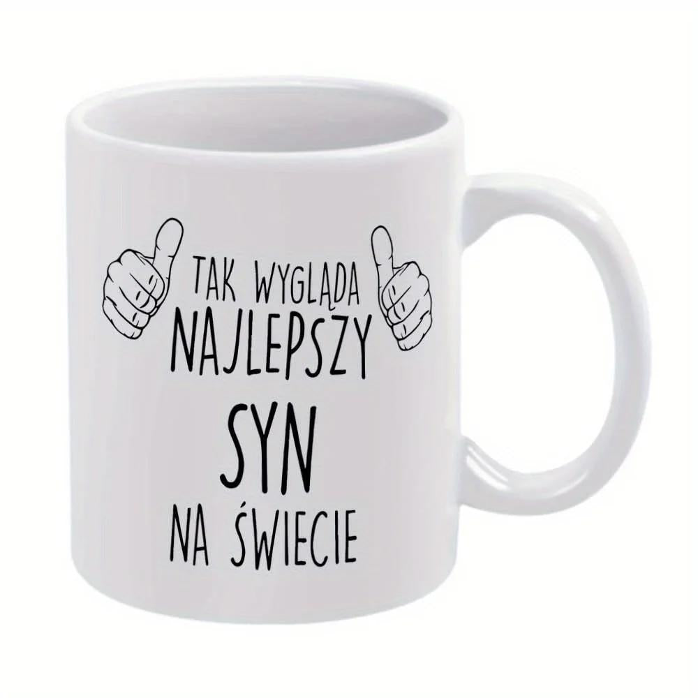 Tailorly White Ceramic 11 oz Mug - Minimalist Black Line Art Sketch Featuring Two Uplifted Positive Gesturing Hand