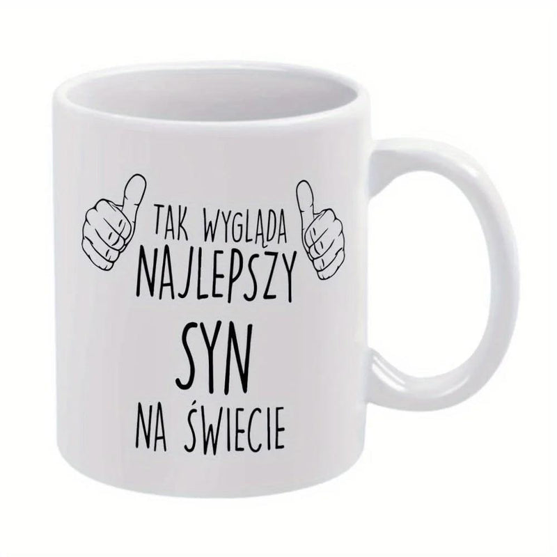 Tailorly White Ceramic 11 oz Mug - Minimalist Black Line Art Sketch Featuring Two Uplifted Positive Gesturing Hand