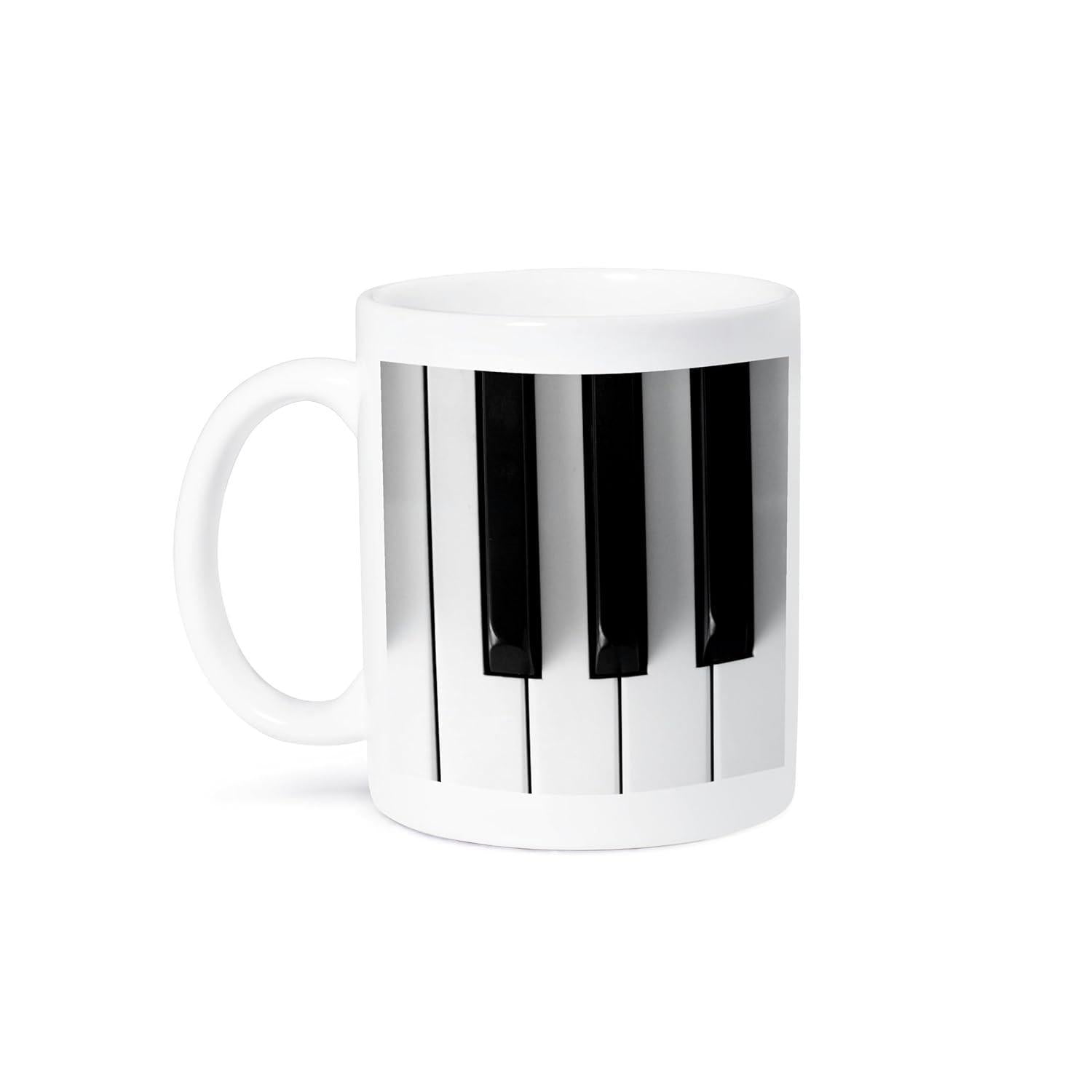 Tailorly White Ceramic 11 oz Mug - Elegant Monochrome Musical Instrument Design Featuring Classic Black And White Piano