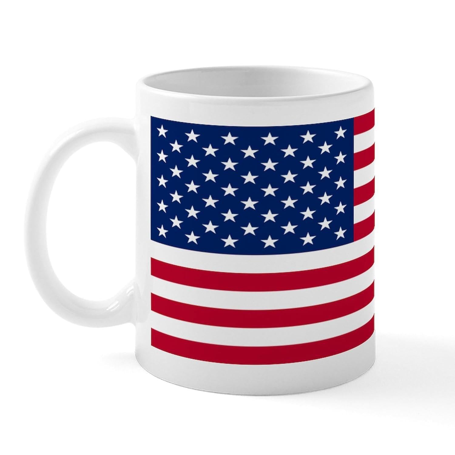 Tailorly White Ceramic 11 oz Mug - Patriotic Stars And Stripes Featuring Classic Red White And Blue Colors Flag