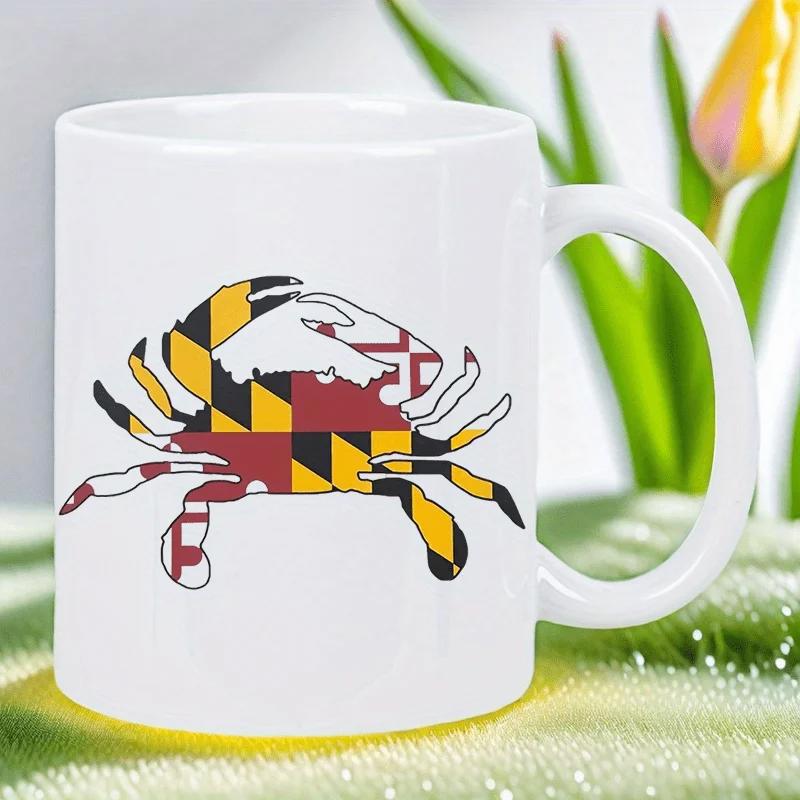 Tailorly White Ceramic 11 oz Mug - Iconic Silhouette With Bold Maryland State Flag Pattern Creative Regional Design Crab