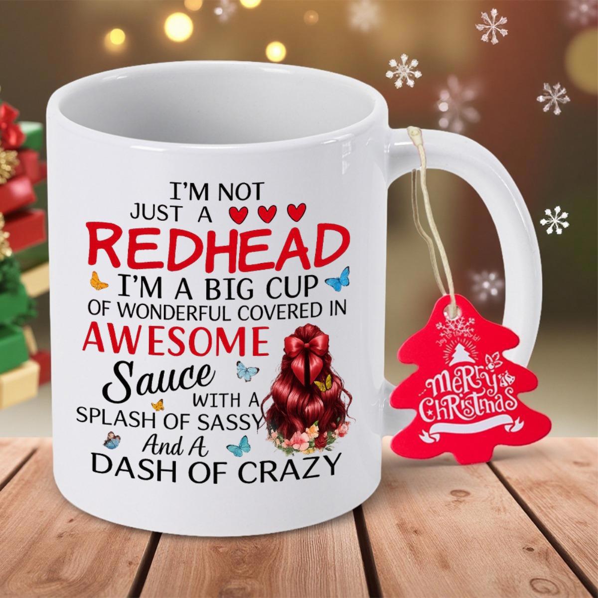 Tailorly White Ceramic 11 oz Mug - Im Not Just A Redhead Artistic Braided Crimson Hair Featuring Hearts And Delicate Fluttering Butterflies Redhead