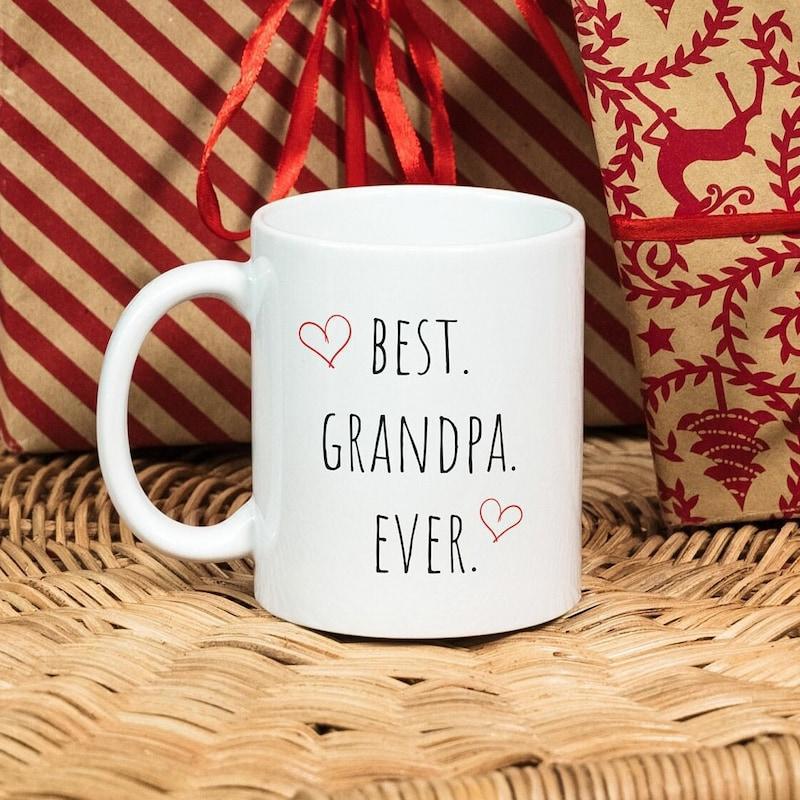 Tailorly White Ceramic 11 oz Mug - Best Grandpa Ever Simple Heart Outlines Decorating A Classic Ceramic Beverage Mug
