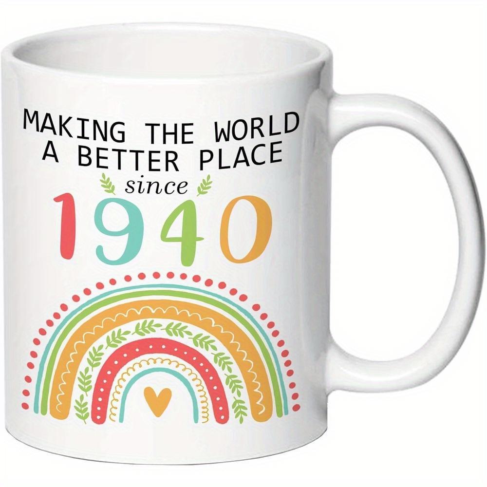 Tailorly White Ceramic 11 oz Mug - Making The World A Better Place Since 1940 Colorful Hand Drawn Bohemian Style Arcs Featuring Delicate Green Leafy Patterns