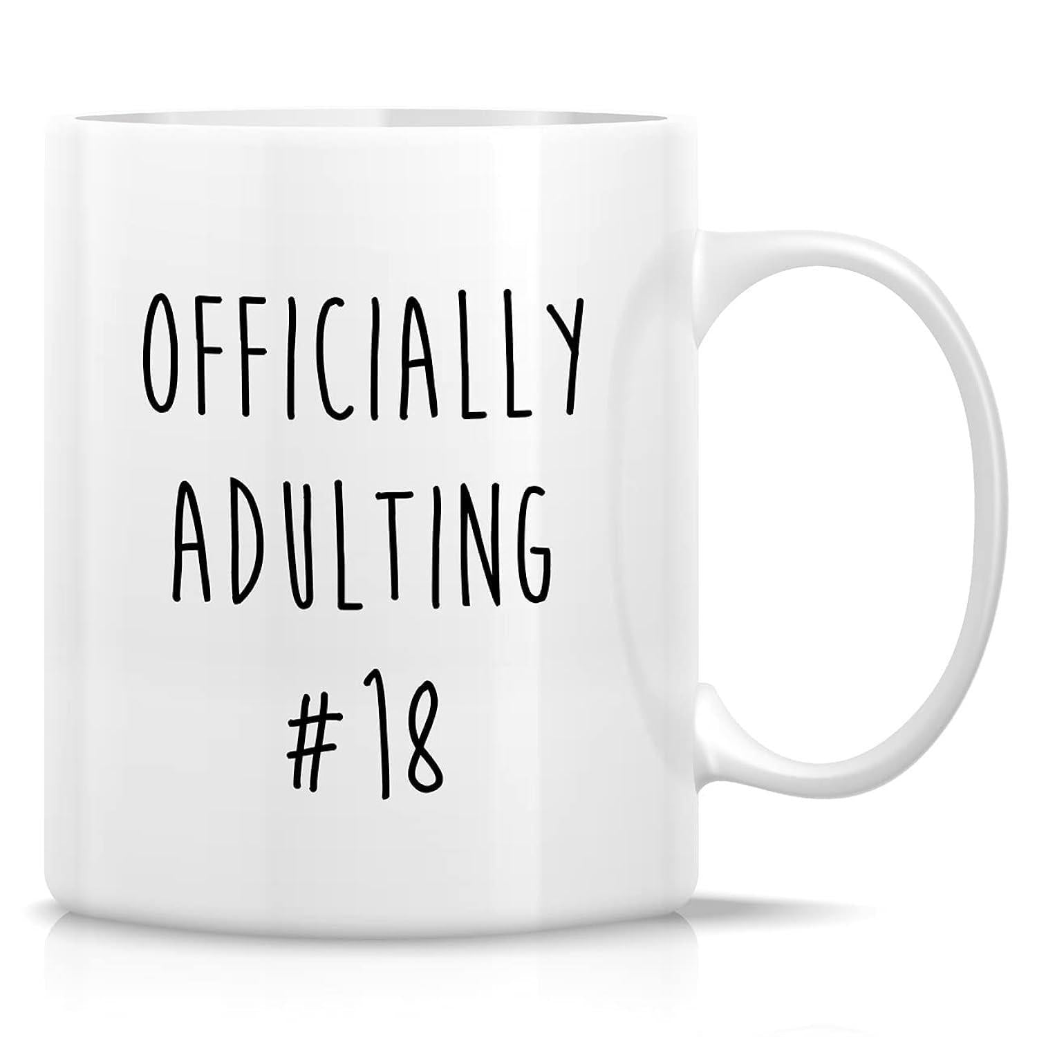 Tailorly White Ceramic 11 oz Mug - Officially Adulting 18 Minimalist Hand Drawn Black Letters Centered On Plain Surface Typography