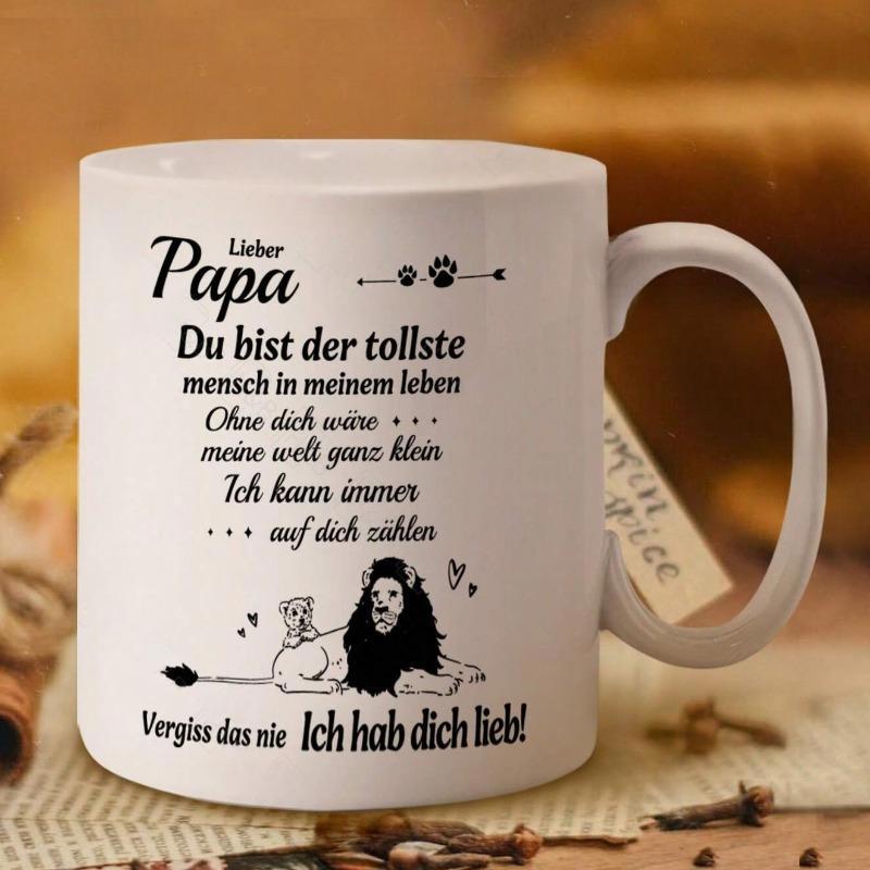 Tailorly White Ceramic 11 oz Mug - Majestic Wild Lion And Cub Sketch Drawing On A Clean Background Lion