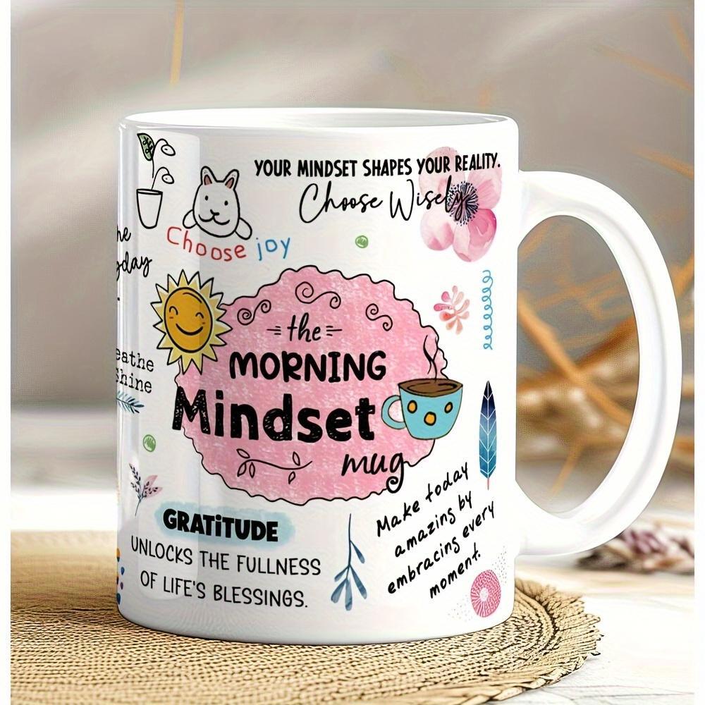 Tailorly White Ceramic 11 oz Mug - The Morning Mindset Choose Joy Hand Drawn Sun With Floral Elements And Coffee Cup Mug