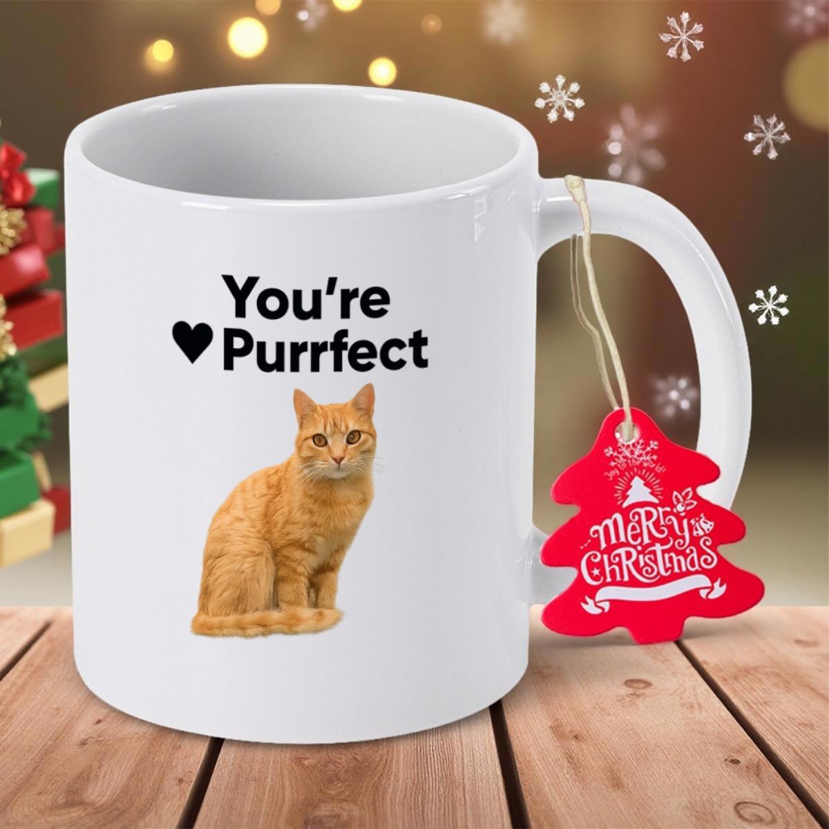 Tailorly White Ceramic 11 oz Mug - Youre Purrfect Charming Ginger Tabby Feline Sitting Peacefully In A Natural Pose Cat