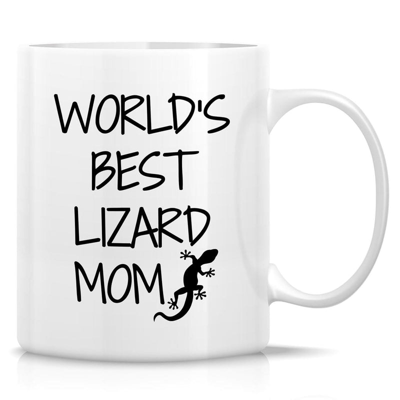 Tailorly White Ceramic 11 oz Mug - Worlds Best Lizard Mom Simple Artistic Black Silhouette Creature Crawling Across Smooth Surface Ceramic Lizard