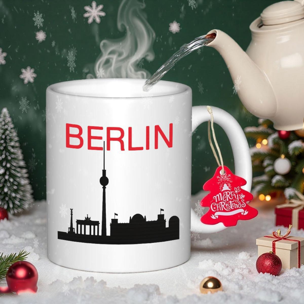 Tailorly White Ceramic 11 oz Mug - Berlin Iconic Silhouette Of City Landmarks With Famous Television Tower Skyline