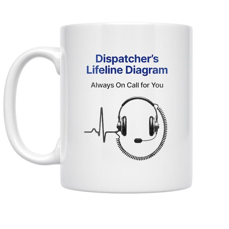 Tailorly White Ceramic 11 oz Mug - Dispatcher's Lifeline Diagram Always On Call For You Minimalist Black Line Headset Connected To Rhythmic Beating Heart Wave