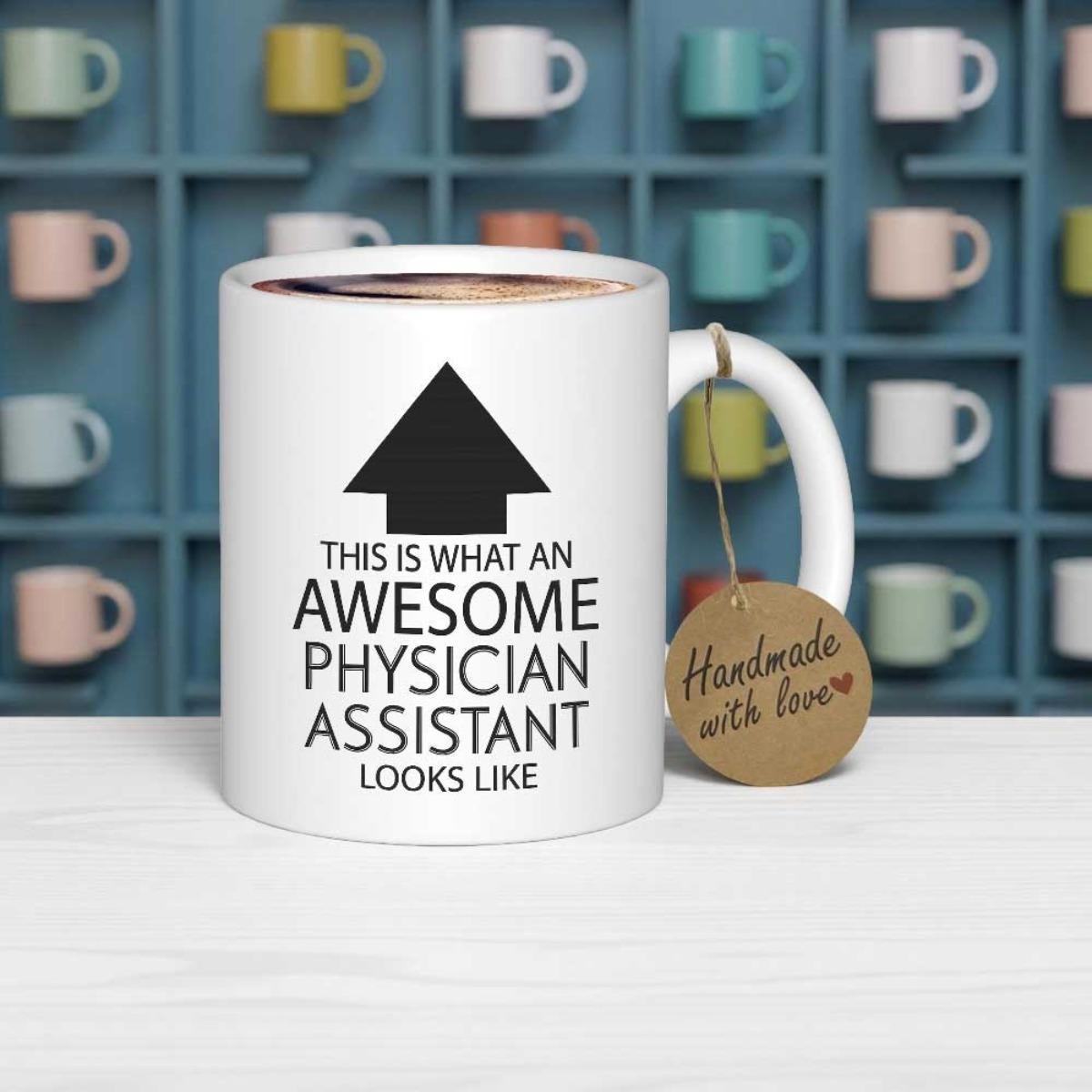 Tailorly White Ceramic 11 oz Mug - This Is What An Awesome Physician Assistant Looks Like Minimalist Black Upward Pointing Arrow Centered On A Clean Ceramic Mug