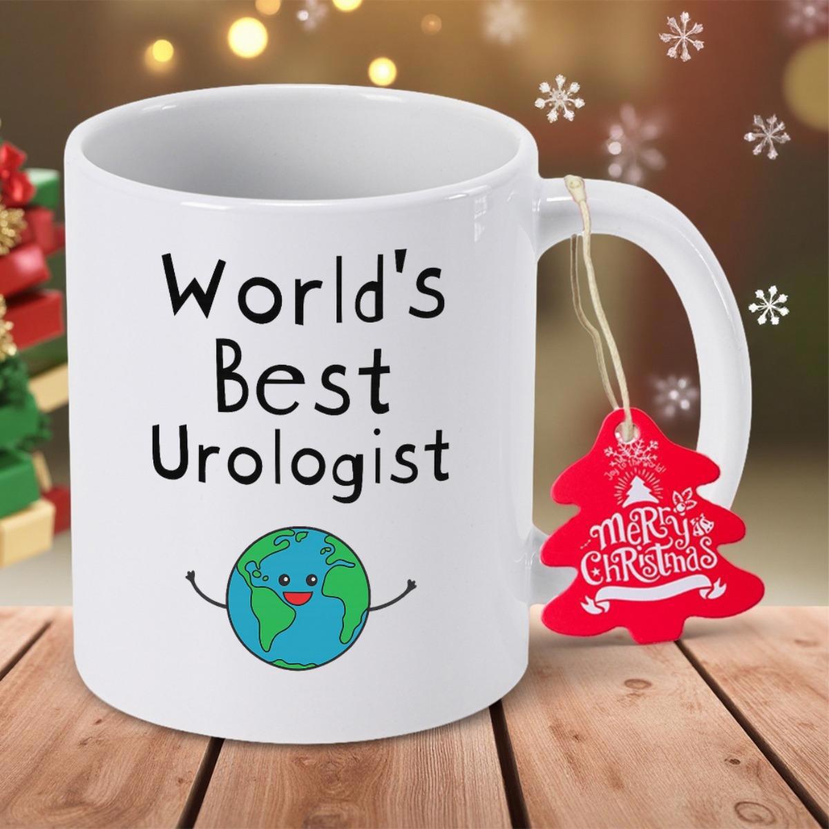 Tailorly White Ceramic 11 oz Mug - World's Best Urologist Smiling Cartoon Earth Illustration With Small Arms And Friendly Face Earth