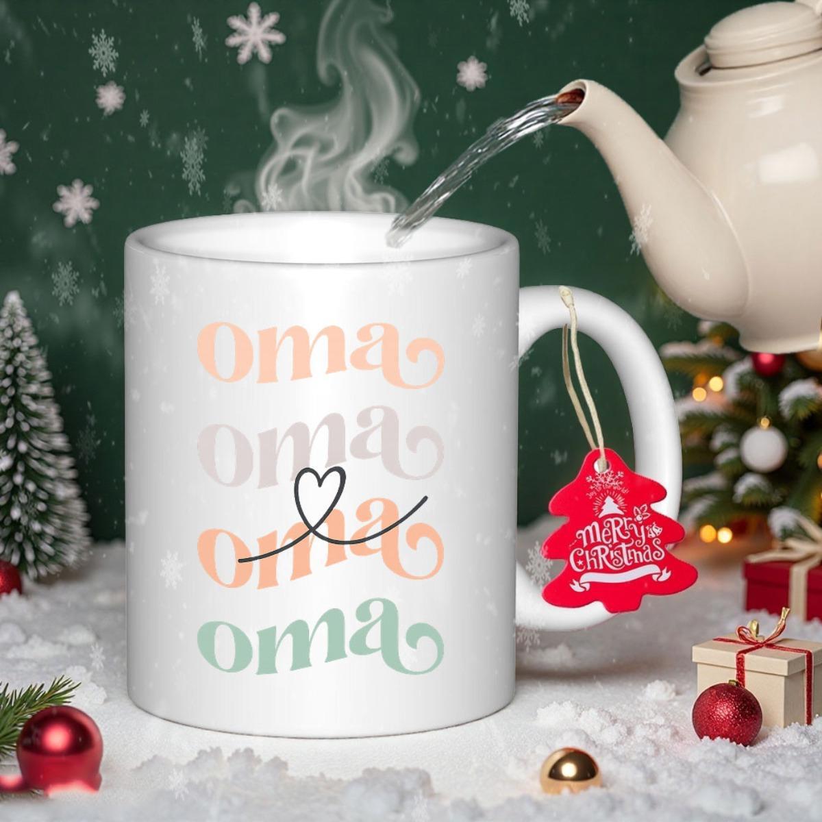 Tailorly White Ceramic 11 oz Mug - Oma Retro Styled Repeating Text With A Small Elegant Heart Mug