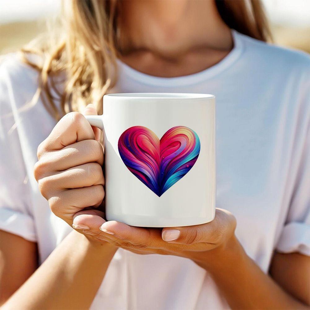 Tailorly White Ceramic 11 oz Mug - Vibrant Abstract Swirls With Radiant Colors Forming A Beautiful Expressive Heart