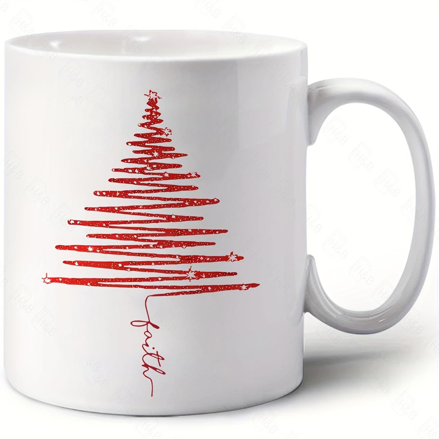 Tailorly White Ceramic 11 oz Mug - Faith Minimalist Red Shimmering Zig Zag Lines For Festive Holiday Tree