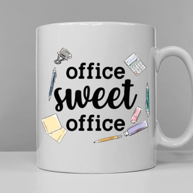 Tailorly White Ceramic 11 oz Mug - Office Sweet Office Whimsical Hand Drawn Stationery Supplies Floating Among Professional Desk Accessories Mug