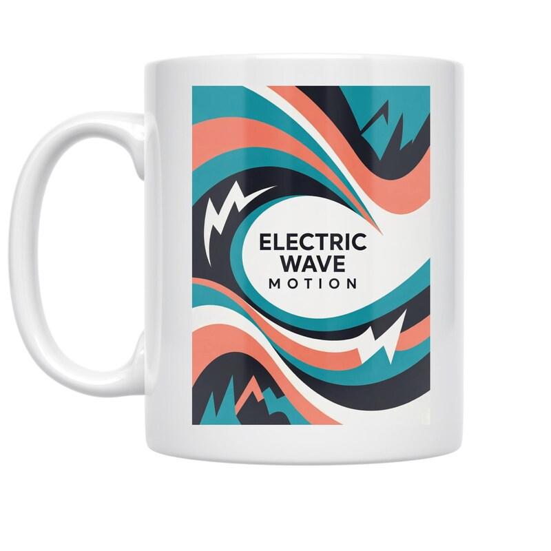 Tailorly White Ceramic 11 oz Mug - Electric Wave Motion Vibrant Retro Colors With Swirling Flowing Lines And Energetic Abstract Sharp Patterns Wave