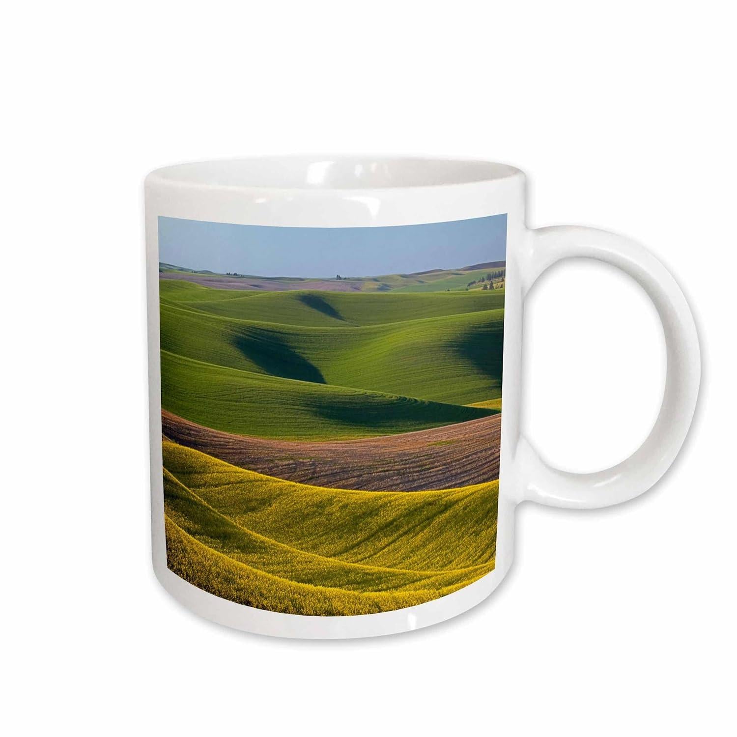 Tailorly White Ceramic 11 oz Mug - Lush Green Rolling Hills Under A Serene Clear Blue Sky Morning Landscape
