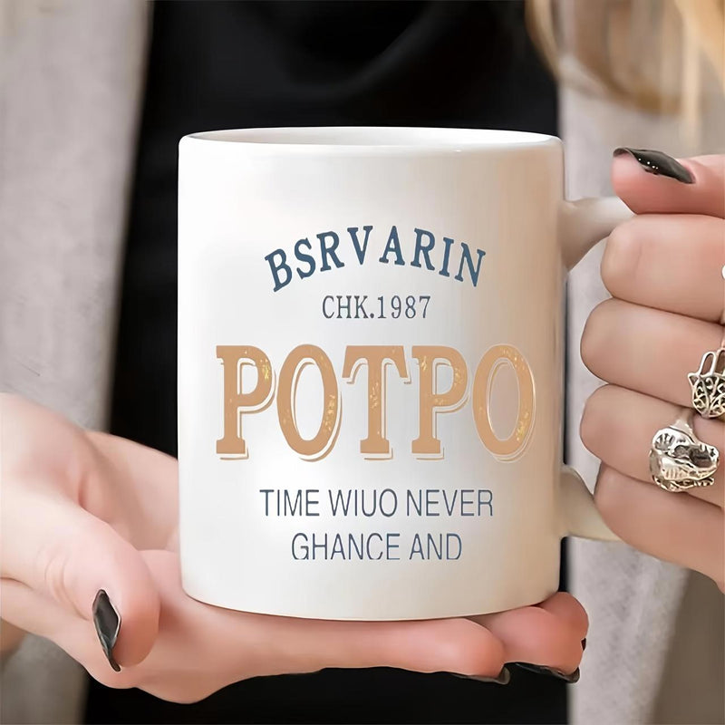 Tailorly White Ceramic 11 oz Mug - Bsrvarin Potpo Minimalist White Ceramic With Elegant Golden And Black Typography Mug