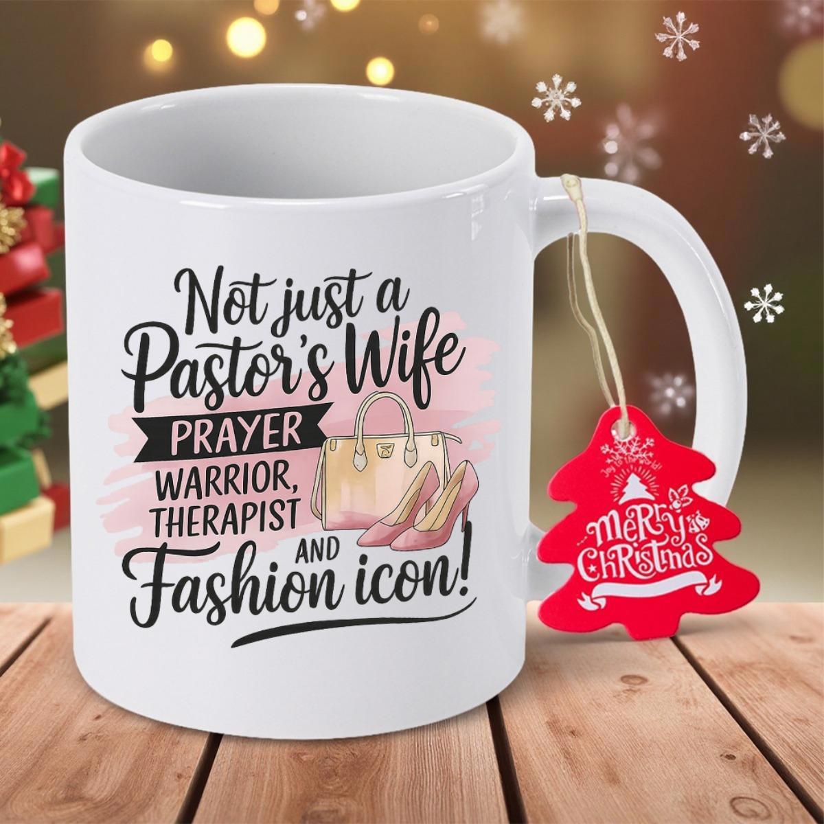 Tailorly White Ceramic 11 oz Mug - Not Just A Pastor's Wife Prayer Warrior Therapist And Fashion Icon Elegant Handbag Combined With High Heels Over Pink Watercolor