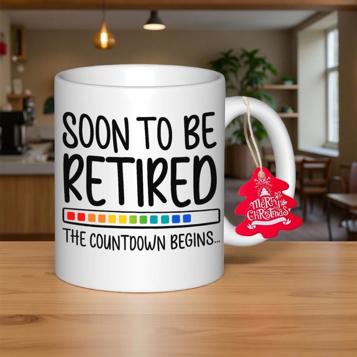 Tailorly White Ceramic 11 oz Mug - Soon To Be Retired The Countdown Begins Merry Christmas With Colorful Loading Bar And Holiday Festive Tag Mug