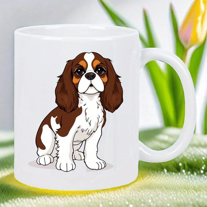 Tailorly White Ceramic 11 oz Mug - Adorable Brown And White Cavalier Puppy Sitting Peacefully In Calm Pose Dog