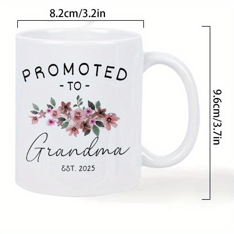 Tailorly White Ceramic 11 oz Mug - Promoted To Grandma Est 2025 Elegant Pink Watercolor Flowers Blooming Among Delicate Green Leaves In Soft Garden Flower