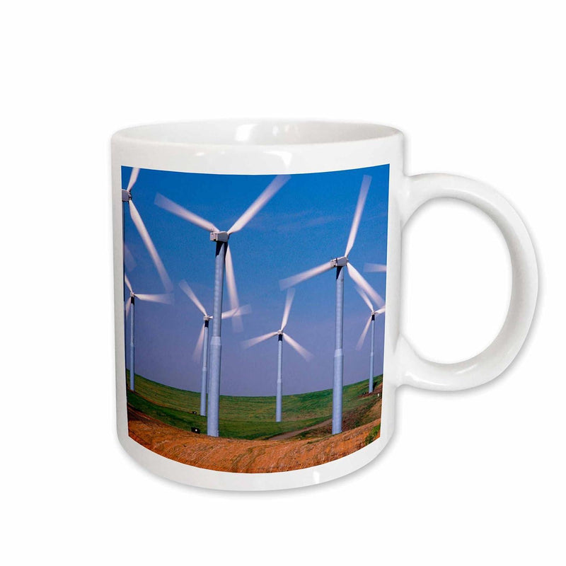 Tailorly White Ceramic 11 oz Mug - Graceful White Wind Turbines Standing Among The Vast Green Grassy Field Windmill