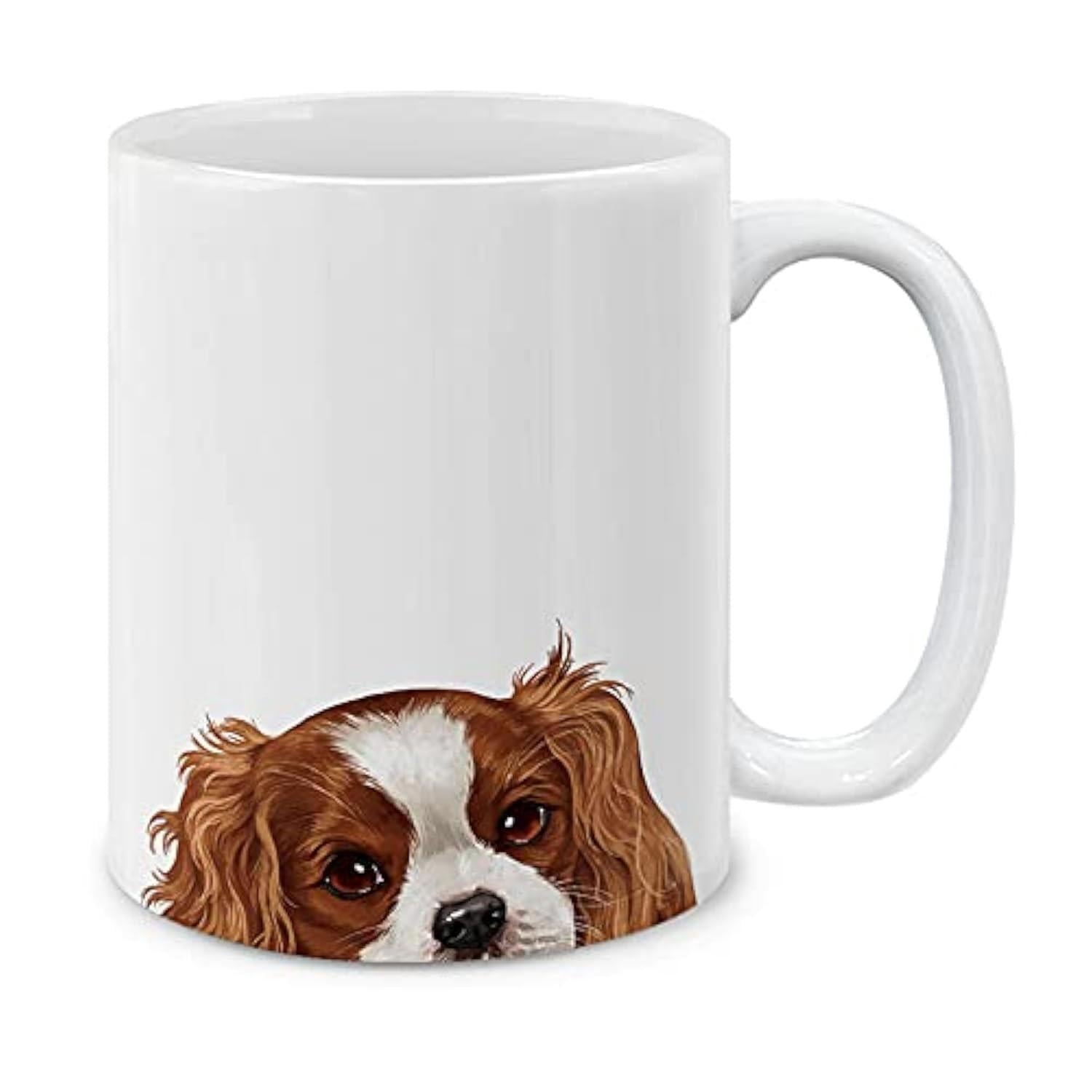 Tailorly White Ceramic 11 oz Mug - Adorable Brown And White Spaniel Peeking From The Bottom Rim Dog