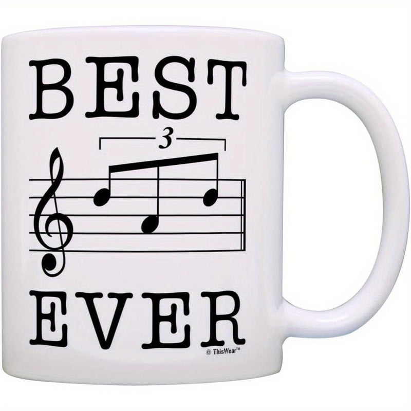 Tailorly White Ceramic 11 oz Mug - Best Ever Elegant Black Musical Triplets With A Treble Clef On Five Line Staff