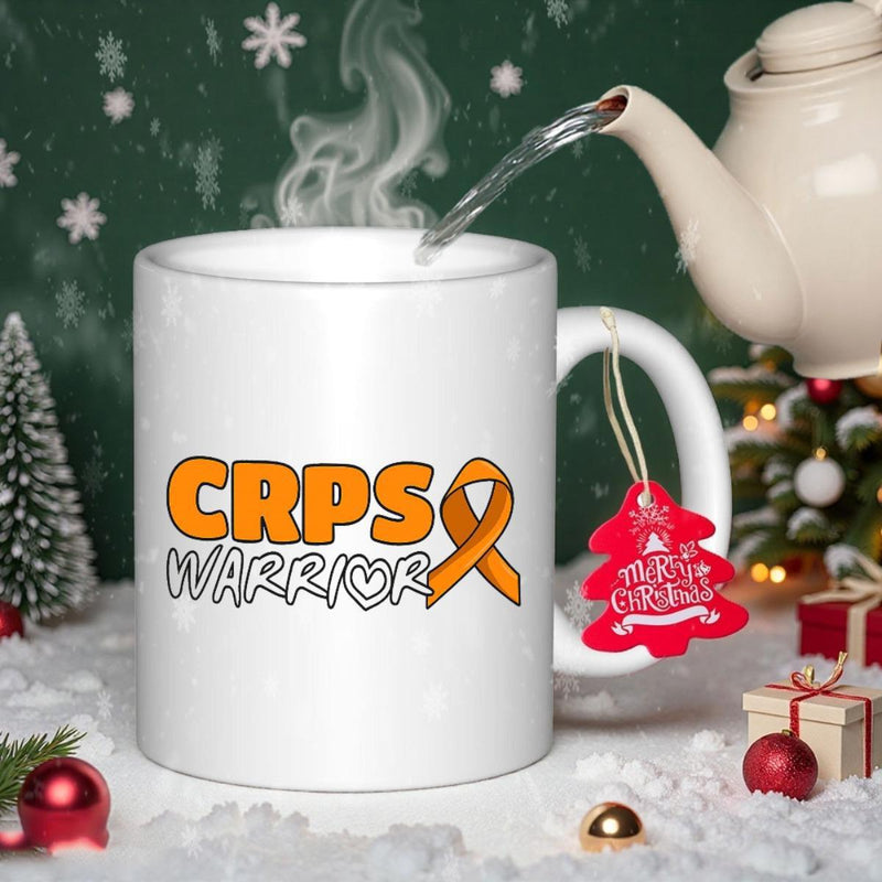 Tailorly White Ceramic 11 oz Mug - CRPS Warrior Bold Orange Awareness Ribbon Symbolizing Strength For Support And Hope Ribbon