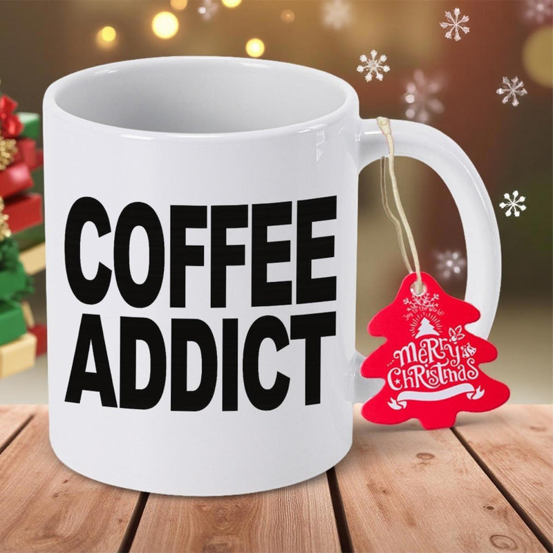 Tailorly White Ceramic 11 oz Mug - Coffee Addict Merry Christmas Bold Black Typography On A Simple Plain