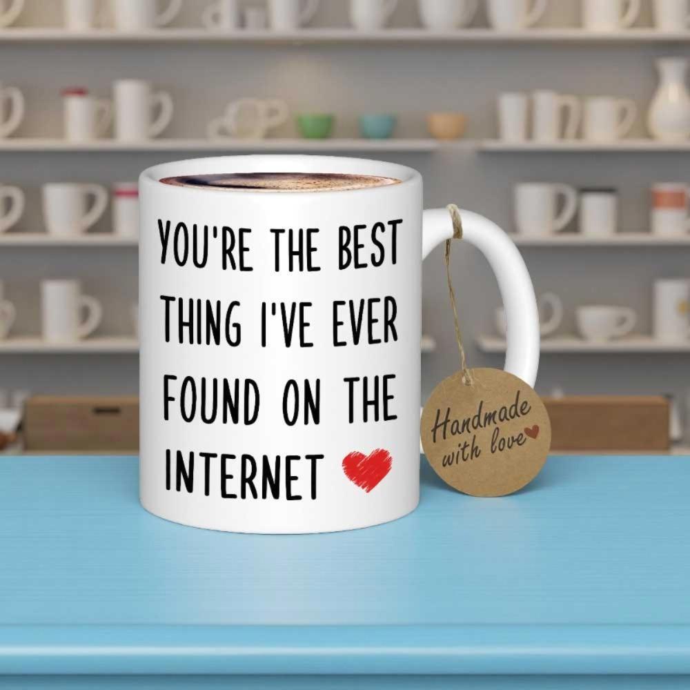 Tailorly White Ceramic 11 oz Mug - Youre The Best Thing Ive Ever Found On The Internet Simple Minimalist Bold Black Letters With Small Red Heart