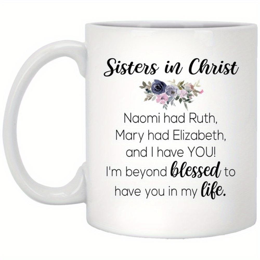 Tailorly White Ceramic 11 oz Mug - Sisters In Christ Delicate Watercolor Floral Bouquet Featuring Soft Purple And Blue Petals Mug
