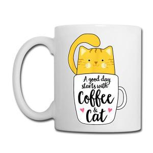 Tailorly White Ceramic 11 oz Mug - A Good Day Starts With Coffee Cat Cute Yellow Kitten Resting Inside A Small Cup Cat