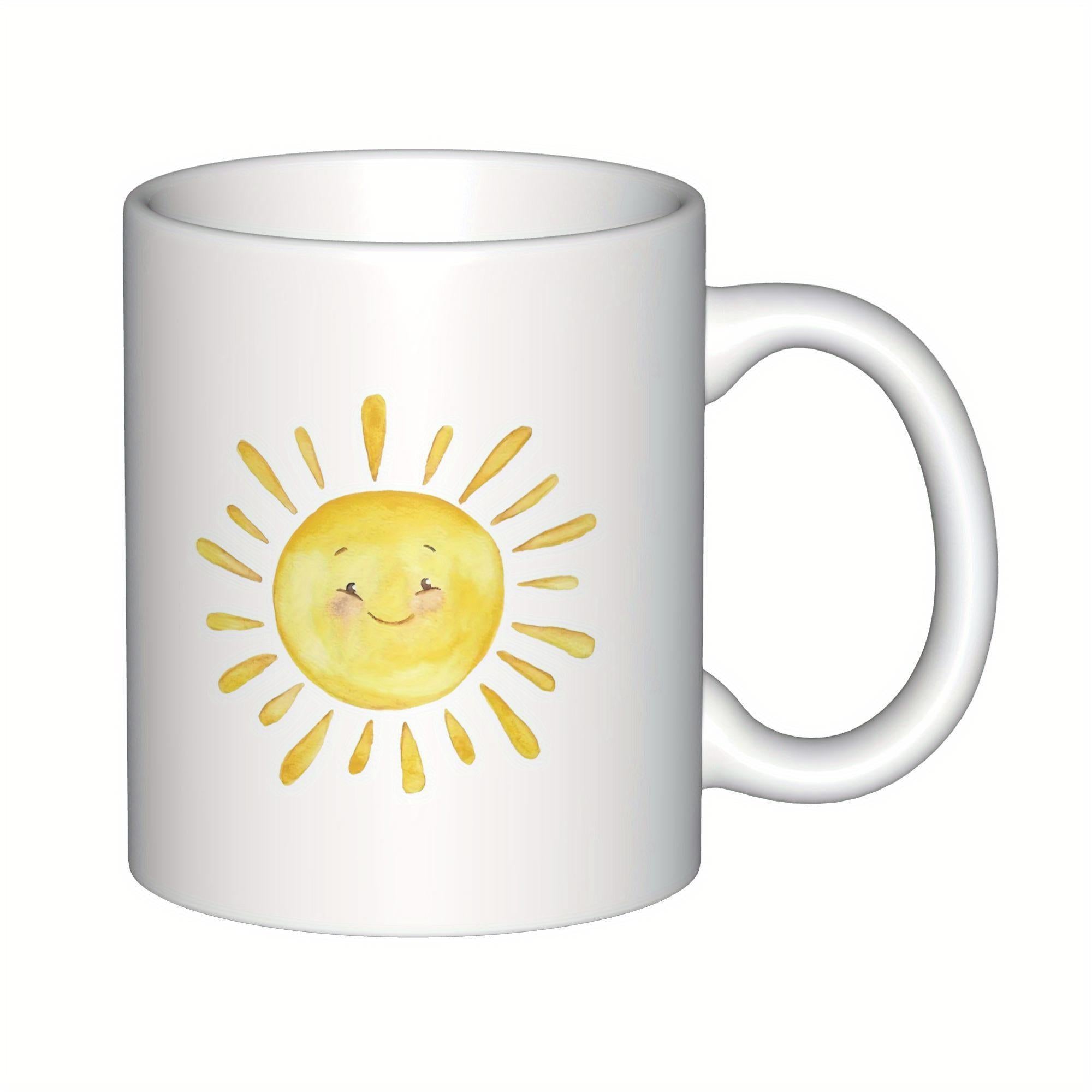 Tailorly White Ceramic 11 oz Mug - Radiant Watercolor Yellow Glowing Rays Encircling A Gentle Hand Painted Happy Sun