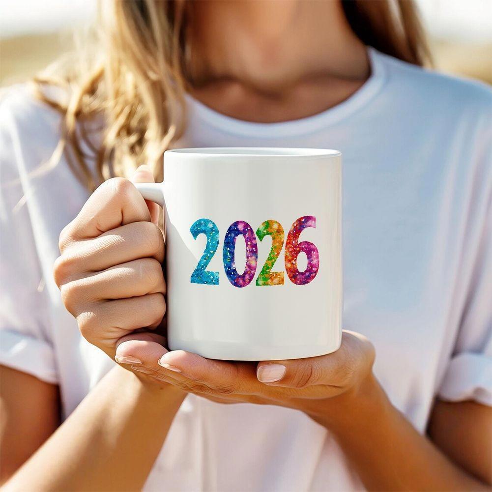 Tailorly White Ceramic 11 oz Mug - Sparkling Colorful Glitter Numbers Centered On A Glossy
