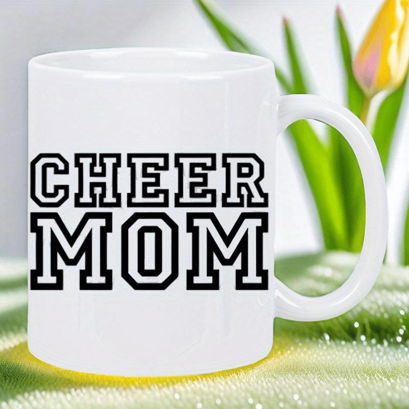 Tailorly White Ceramic 11 oz Mug - Cheer Mom Bold Black Varsity Lettering On A Minimalist