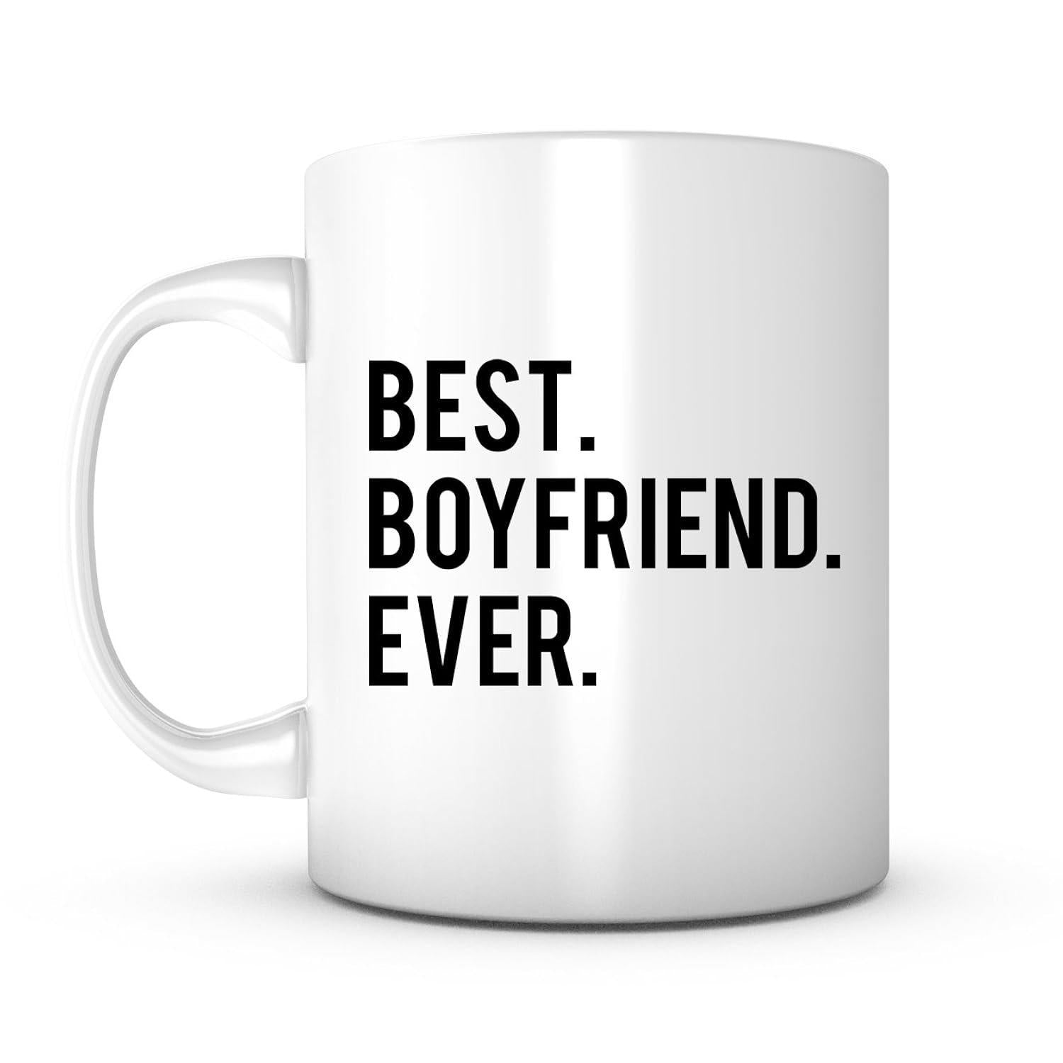 Tailorly White Ceramic 11 oz Mug - Best Boyfriend Ever Pure With Bold Black Block Letters Stacked Vertically Mug