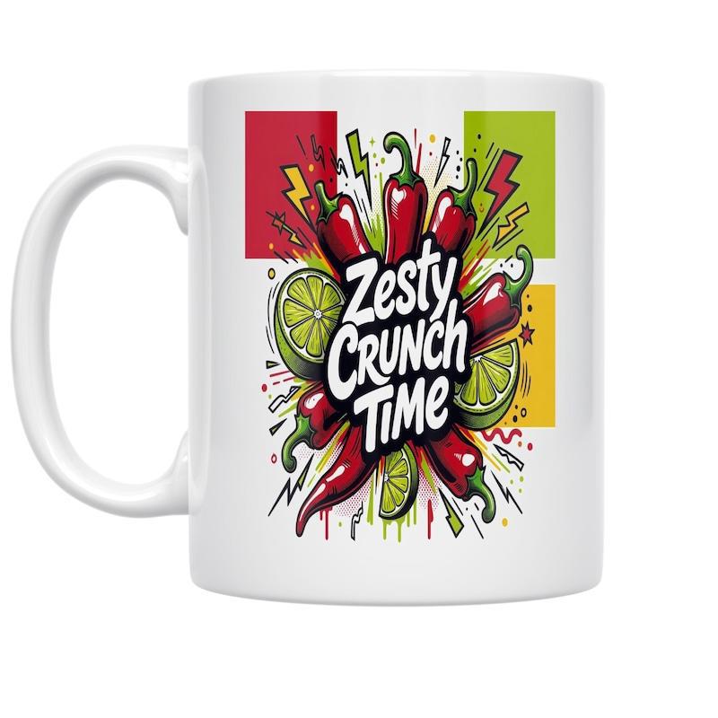 Tailorly White Ceramic 11 oz Mug - Zesty Crunch Time Dynamic Red Hot Chili Peppers With Zesty Green Lime Slices Pepper