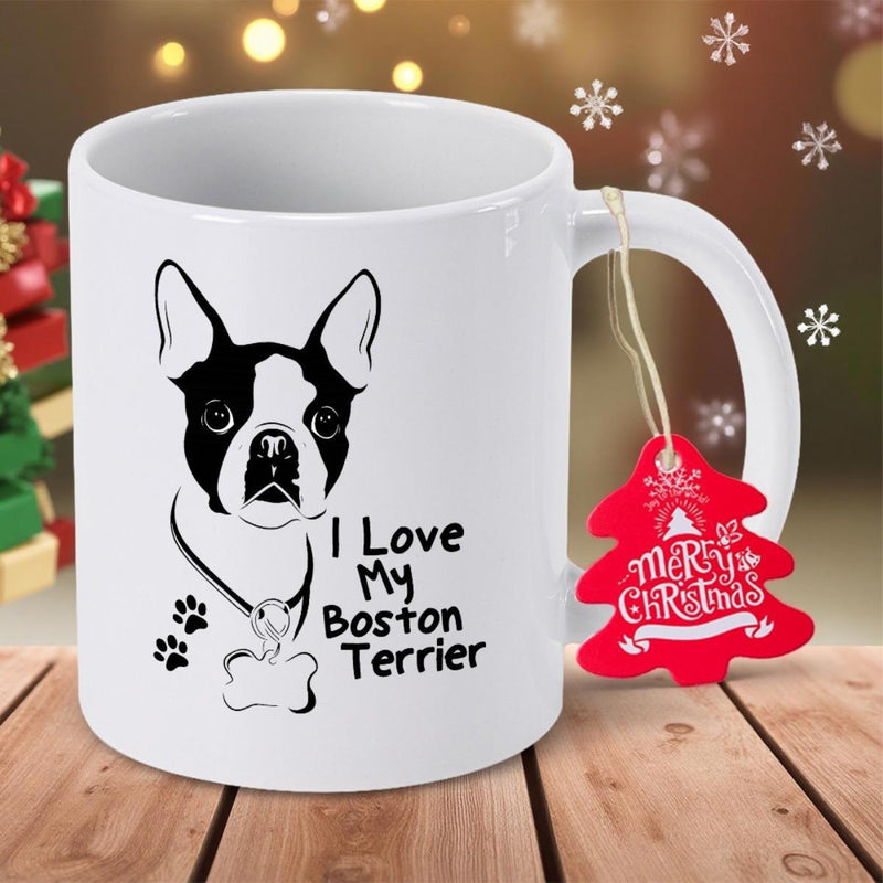 Tailorly White Ceramic 11 oz Mug - I Love My Boston Terrier Artistic Minimalist Line Art Drawing Featuring A Cute Hand Drawn Boston Terrier